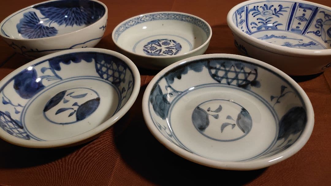 古伊万里　伊万里　青磁　染付　なます皿　江戸期　李朝　蔵出し　５客