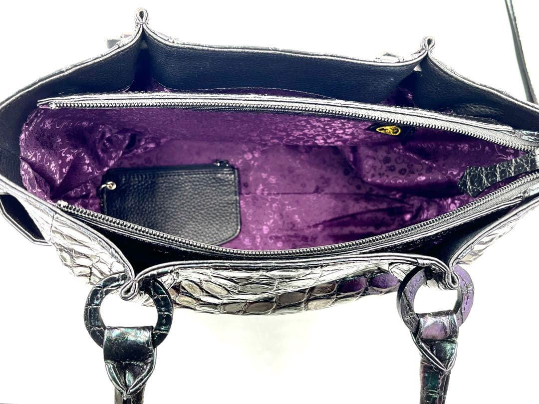 希少カラー玉虫色 高級皮革JRAクロコダイル　ハンドバック