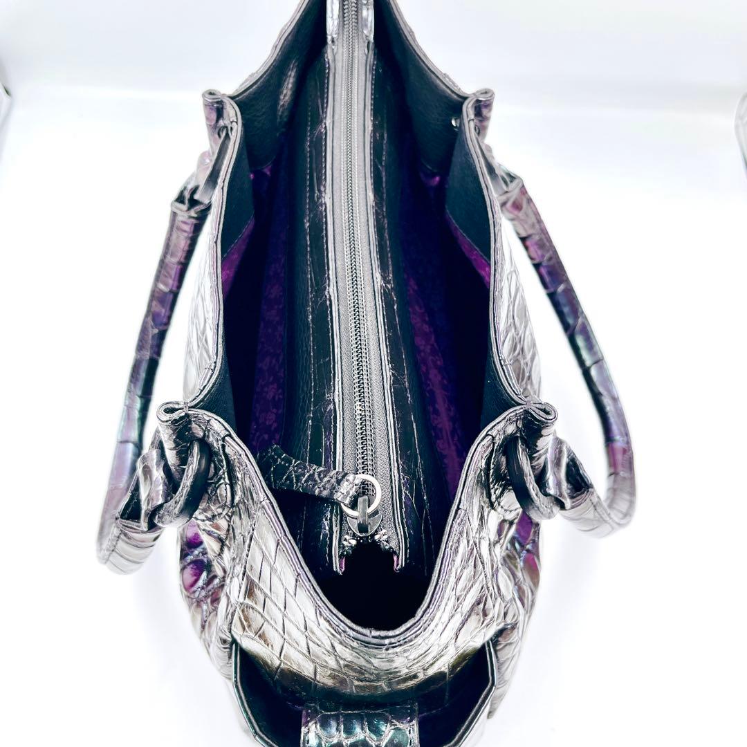 希少カラー玉虫色 高級皮革JRAクロコダイル　ハンドバック