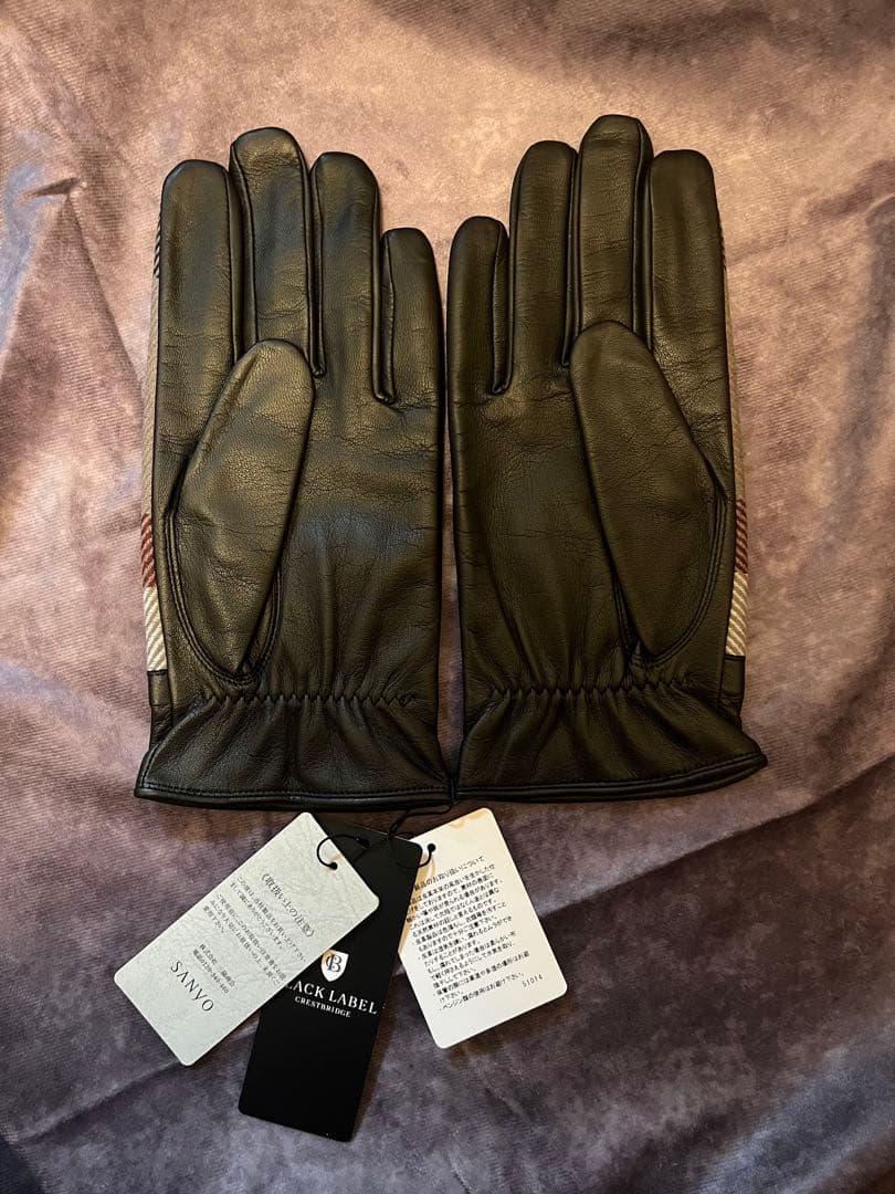 新品未使用☆CBチェックレザーグローブ ブラックレーベル クレストブリッジ