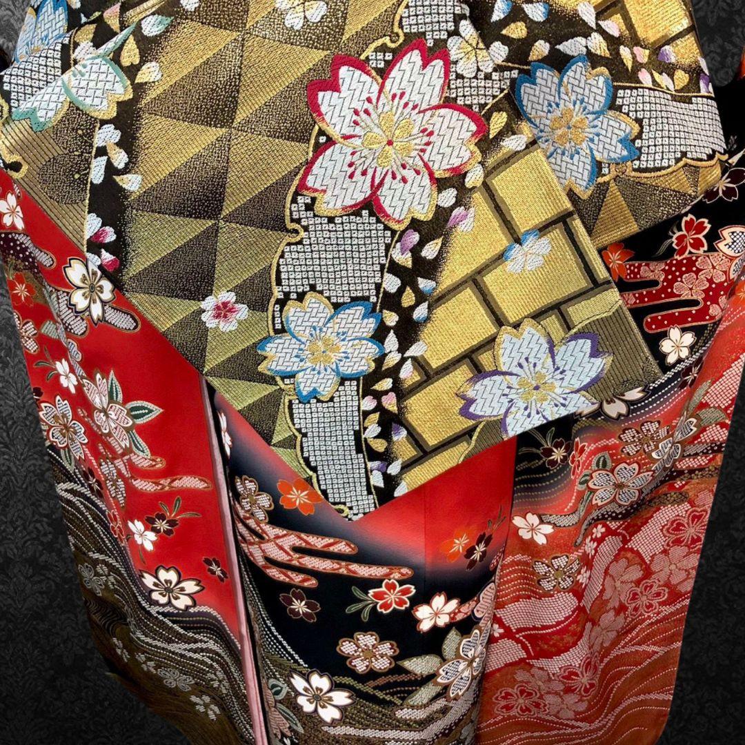 振袖フルセット(7点)・作家物・落款入り・桜尽くし・金彩加工・鹿の子柄