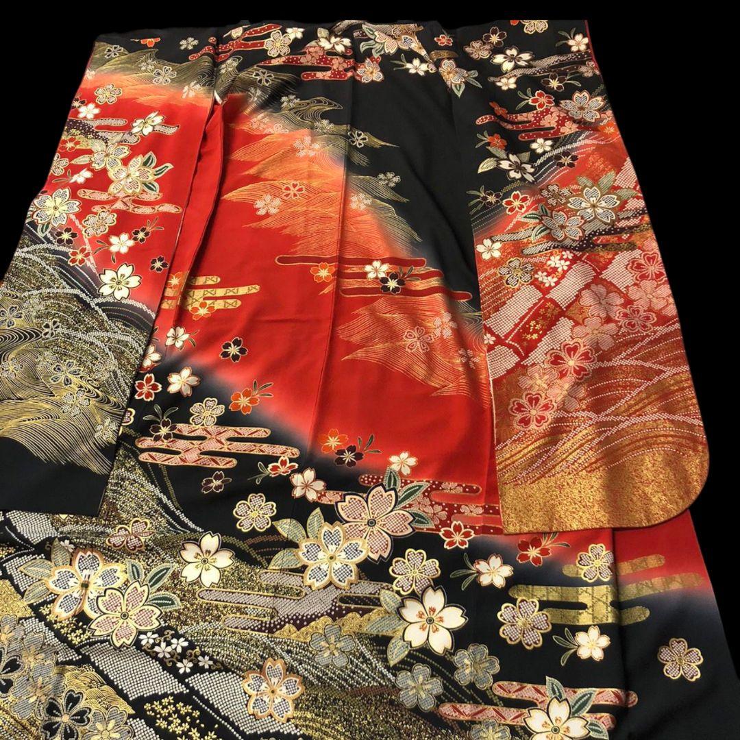 振袖フルセット(7点)・作家物・落款入り・桜尽くし・金彩加工・鹿の子柄