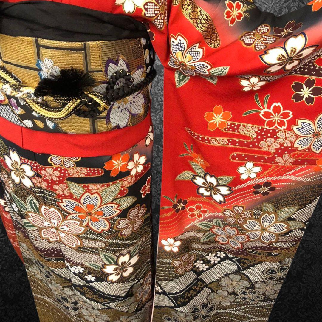 振袖フルセット(7点)・作家物・落款入り・桜尽くし・金彩加工・鹿の子柄