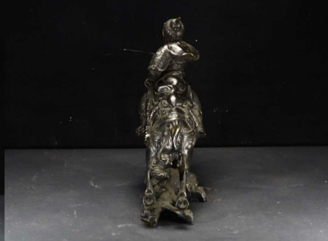 【レア珍品!】金工家作 銅製 大型騎馬武者像置物 幅55cm 重さ17.2kg
