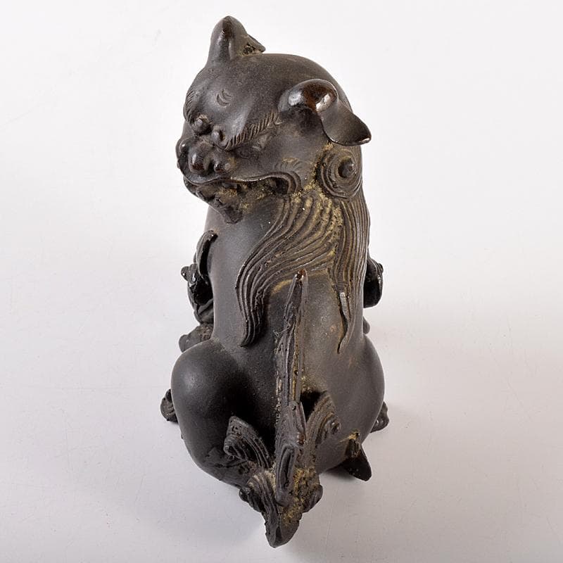 中国　古銅宣徳銅　玉乗り獅子　置物　D　R7798