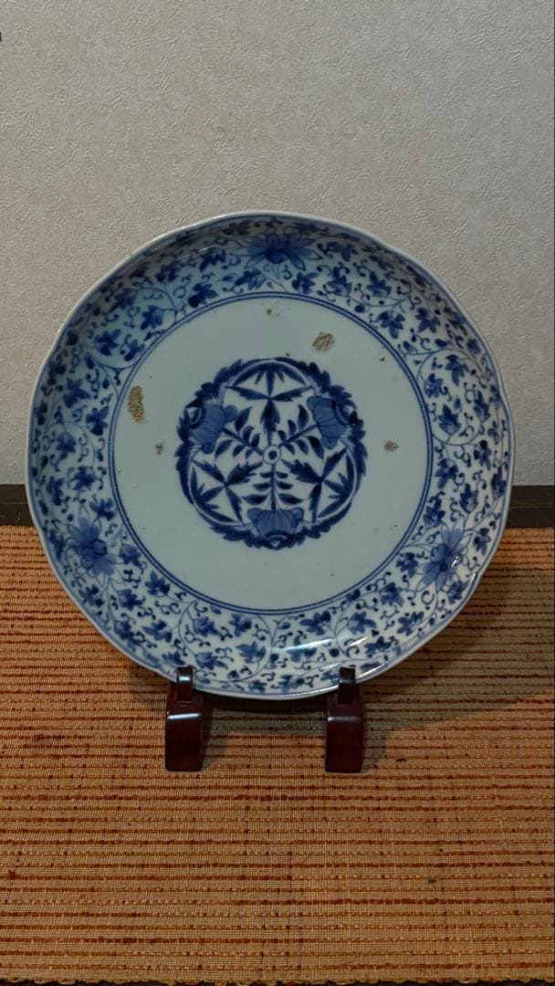 古伊万里　染付花唐草文　柿右衛門手　 輪花皿　古美術　骨董