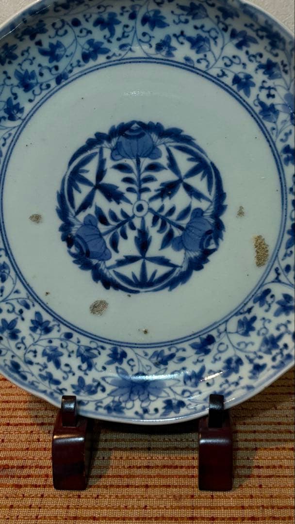 古伊万里　染付花唐草文　柿右衛門手　 輪花皿　古美術　骨董