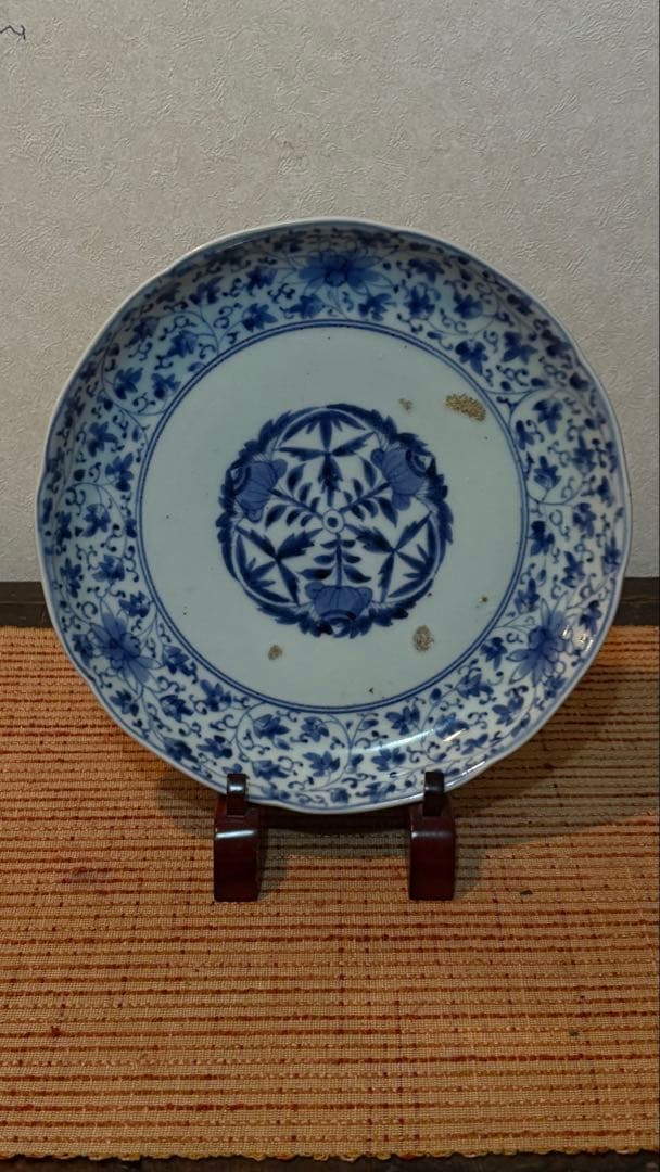 古伊万里　染付花唐草文　柿右衛門手　 輪花皿　古美術　骨董