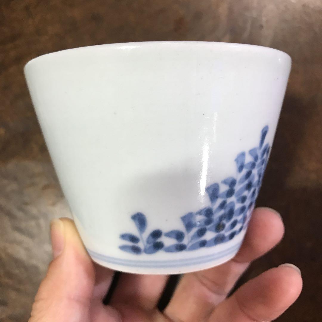 古伊万里　大振　染付　蕎麦猪口　向付　若葉文　江戸中期　蕎麦猪口　骨董