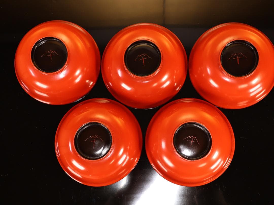 BK416　時代輪島塗　松竹梅図蒔絵　吸物椀　五客　木製　茶道具 懐石 会席