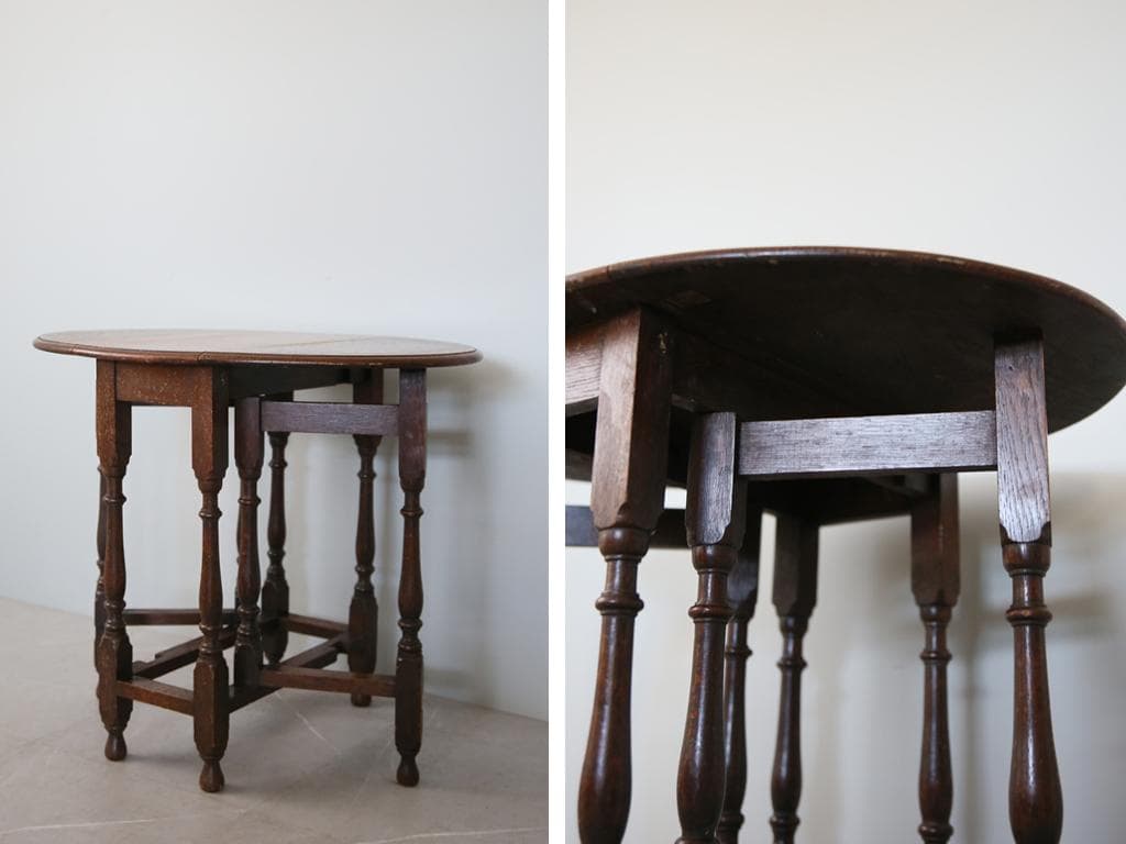 英国アンティーク木製ゲートレッグテーブル/ダイニング机バタフライ(91-126)