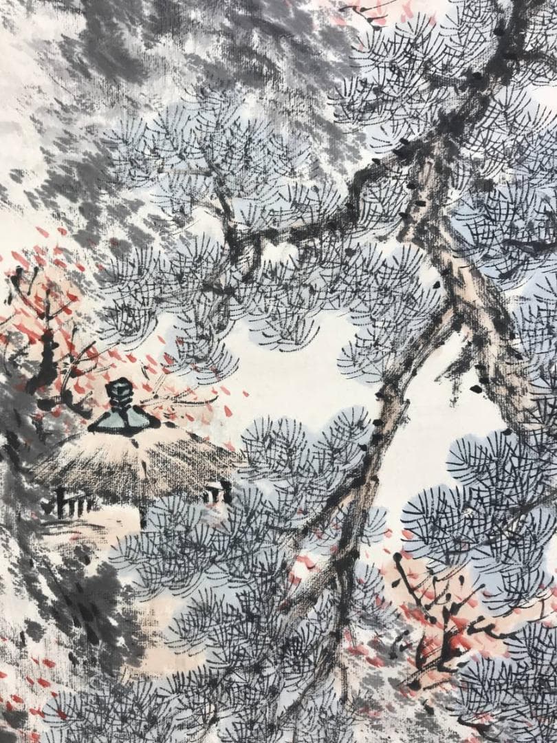 作者不詳/秋景本光城境内図/山水図/人物図/掛軸/名家伝来/AE-157