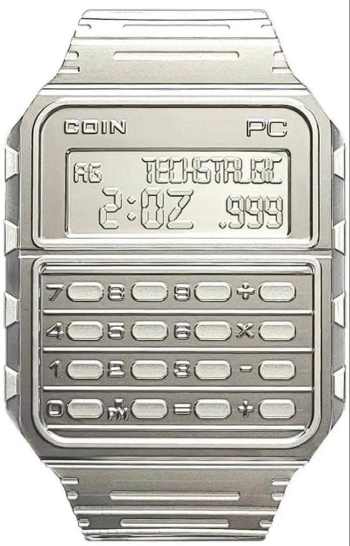 銀貨 電卓付腕時計 プルーフ 2オンス 2oz 特殊形状 パッキング未開封