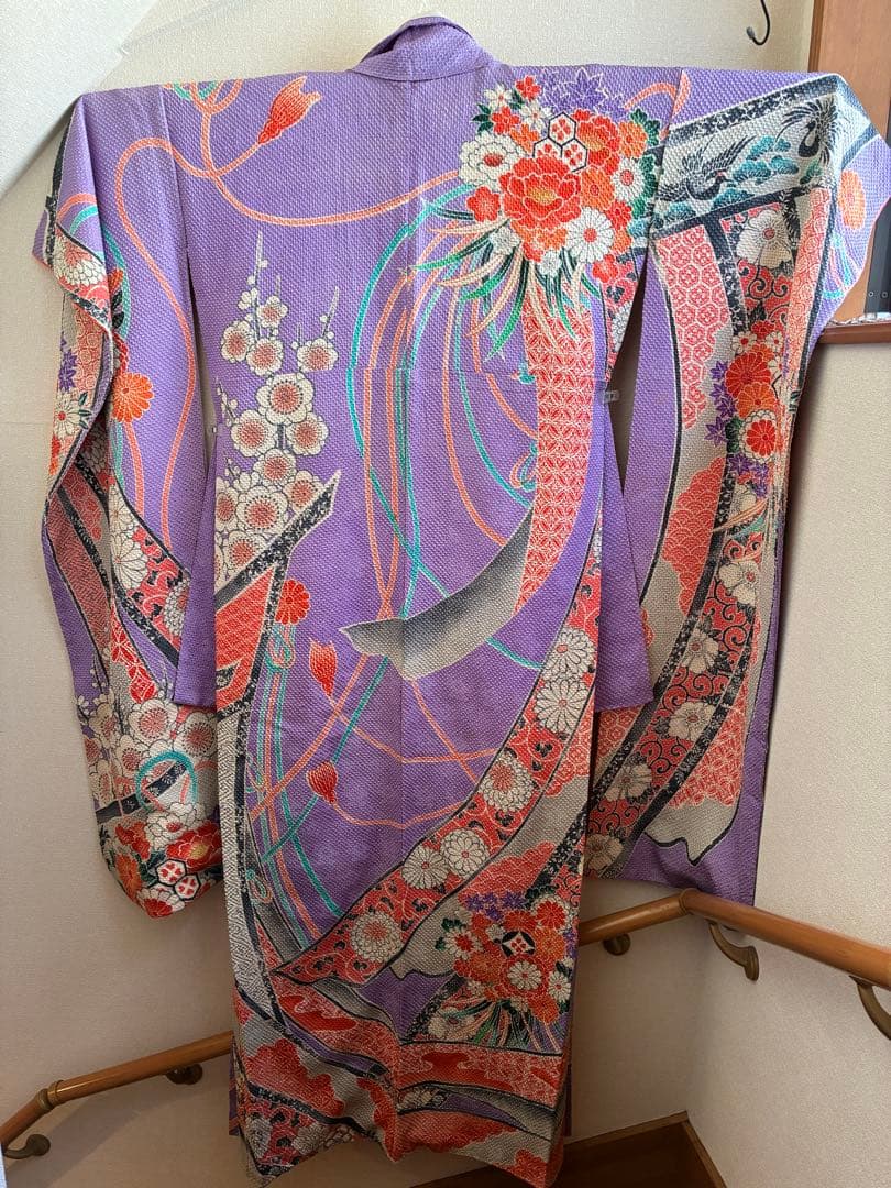 専用【逸品】藤娘きぬたや　総絞り　振袖　藤色　裄68 長襦袢　刺繍半襟付き