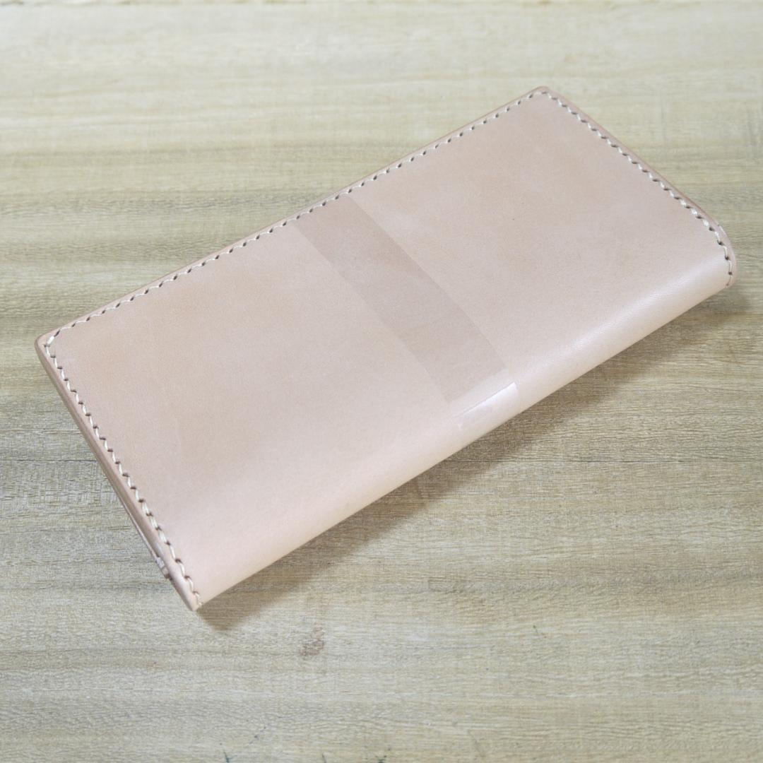 ヌメ革　栃木レザー　サドルレザー　赤タグ付き　ロングウォレット　二つ折り　生成り