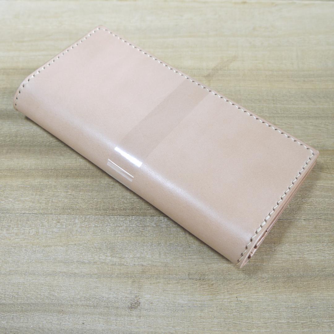 ヌメ革　栃木レザー　サドルレザー　赤タグ付き　ロングウォレット　二つ折り　生成り