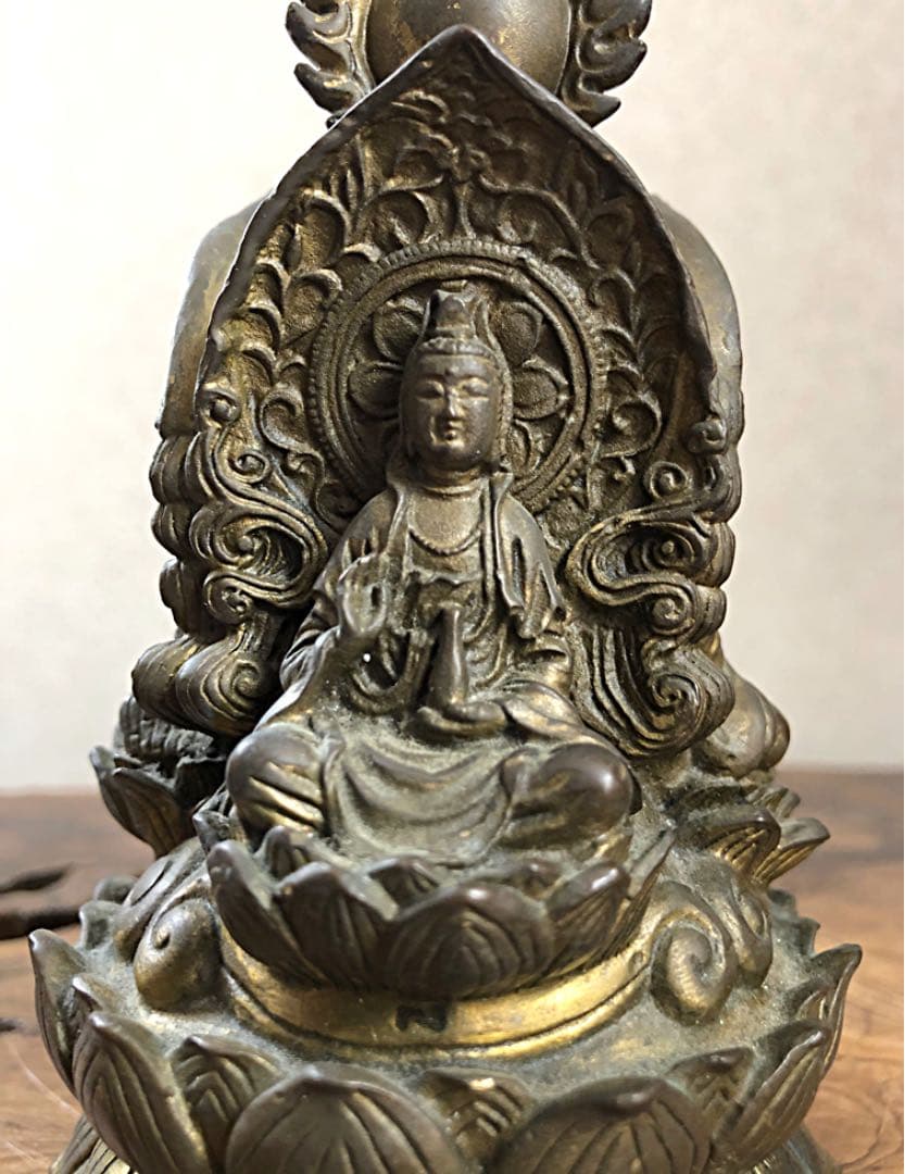 仏教美術 銅製 三面仏 弥勒如来/弥勒菩薩/三蔵法師 仏像