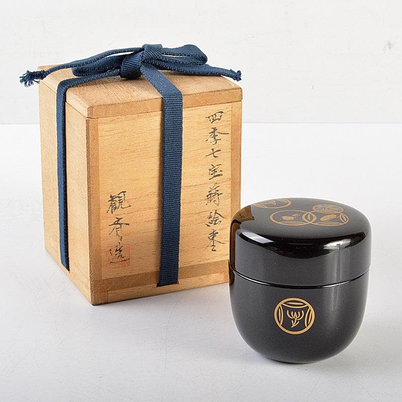 茶道具　観斉造　螺鈿装飾　四季七宝蒔絵　棗　共箱　V　6345