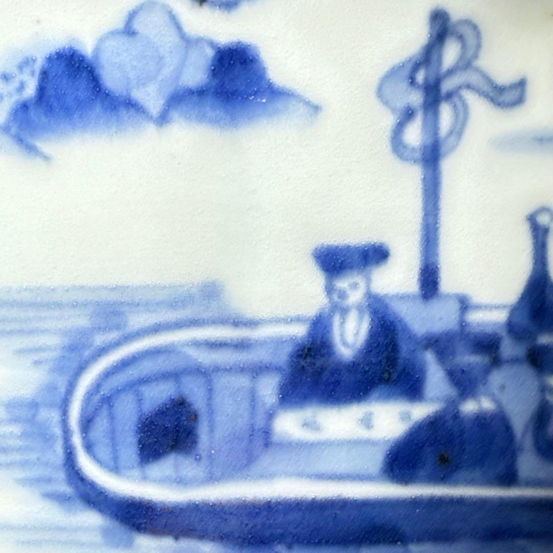 古伊万里　染付賢人漢詩輪花形中鉢　五点　赤壁賦　蘇軾　直径16.1cm　極上鉢