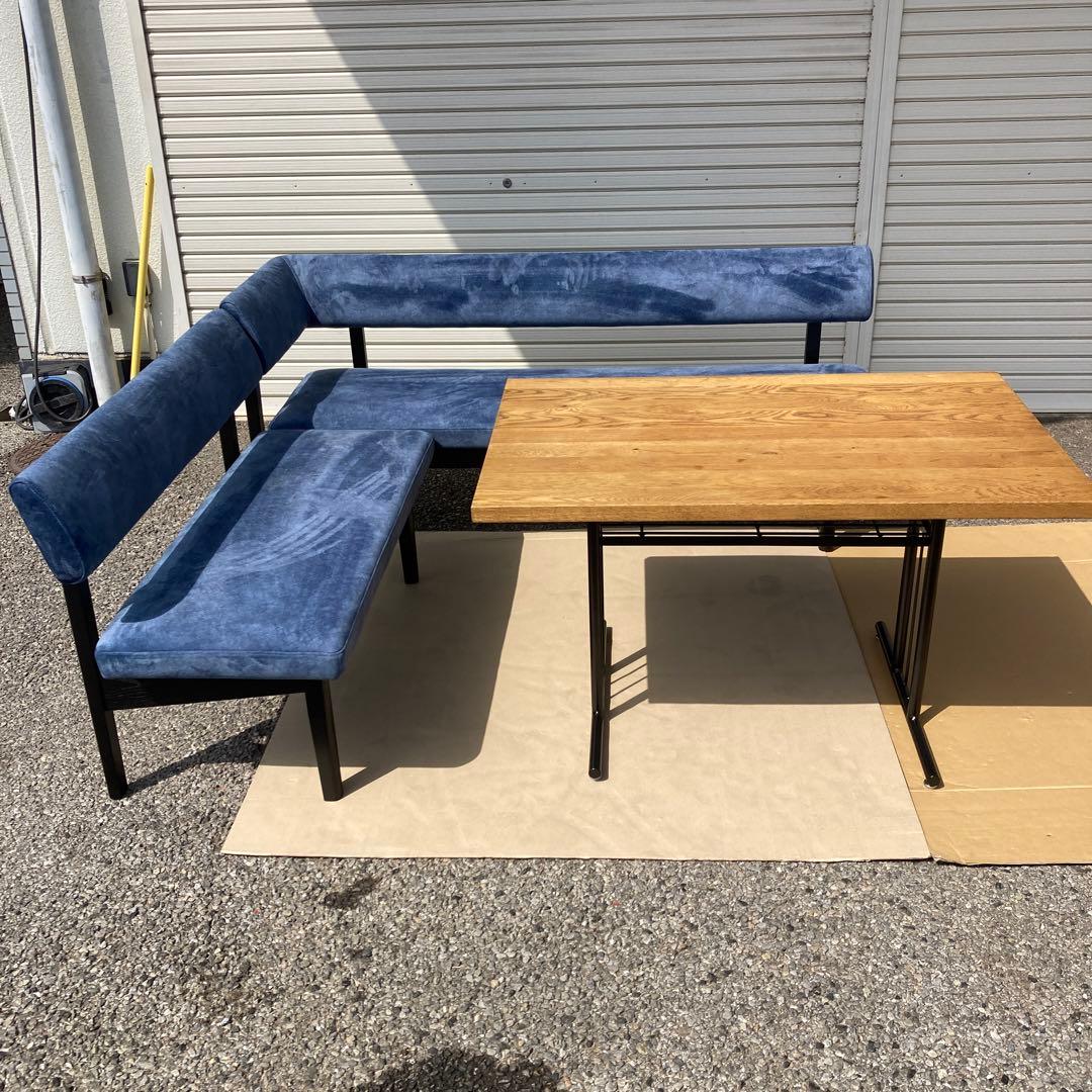 むぎページ　青いファブリック L字型ソファセット