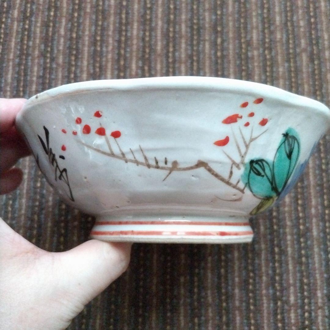 中国古玩　民国時代　碗　牡丹／芍薬？　蓮？　梅　「萬古」