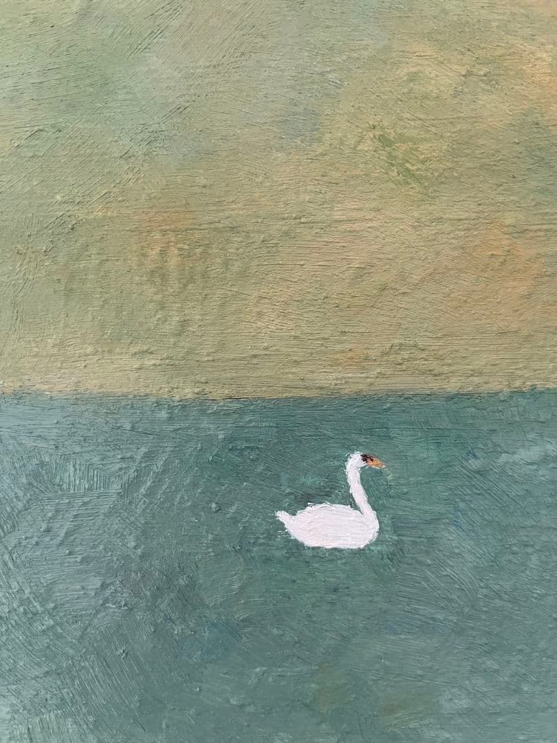 油彩画　白鳥のいる湖