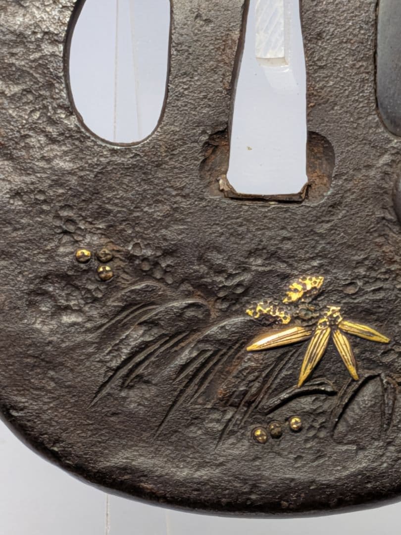 竹虎図鍔 鉄地 江戸期 9.65cm 大鐔 水戸 会津 箱付