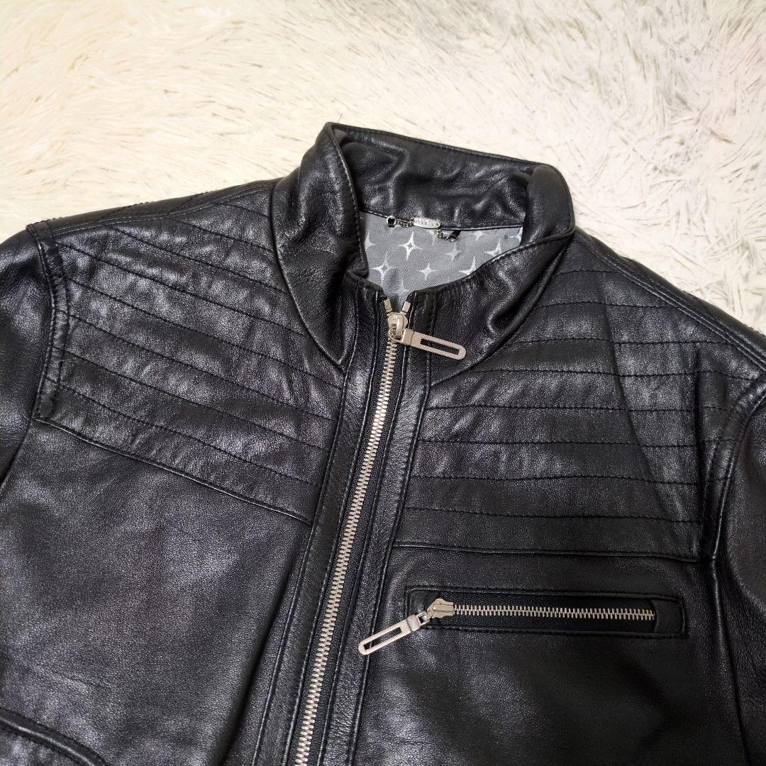 junmen JLINE ラムレザー シングルレザーライダース 黒 L 袖リブ