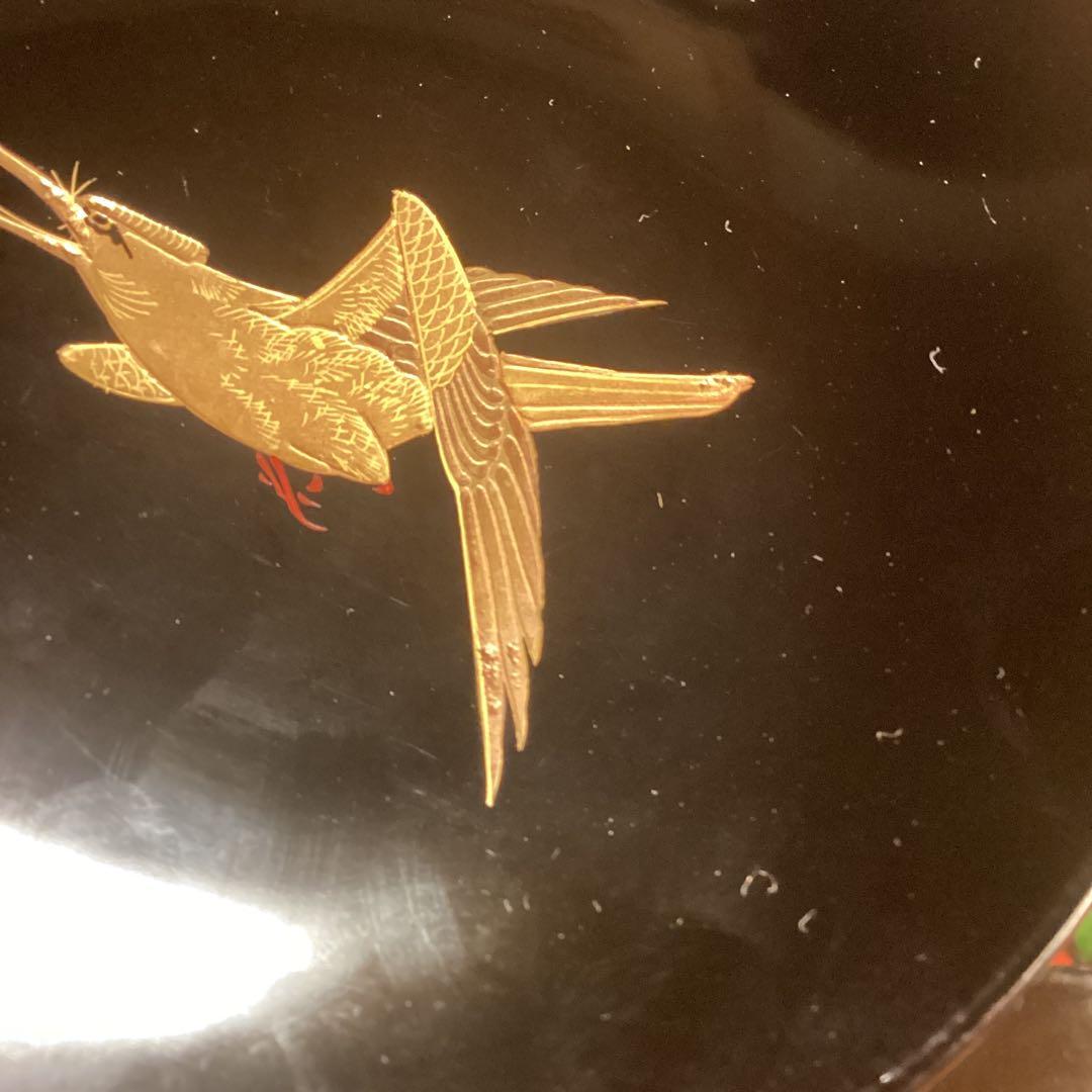 A915 木製輪島塗　黒塗　月に時鳥（ホトトギス）蒔絵　5客