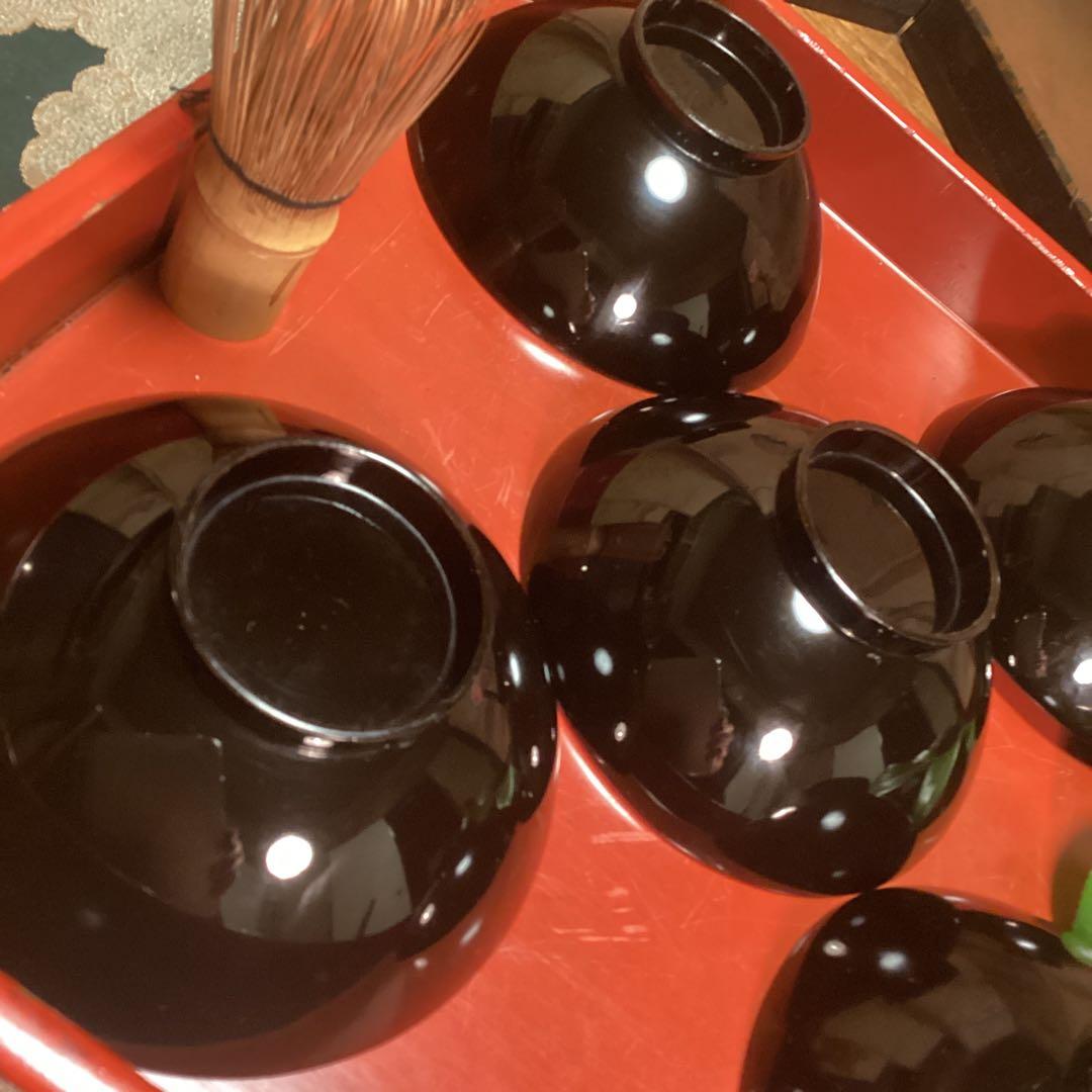 A915 木製輪島塗　黒塗　月に時鳥（ホトトギス）蒔絵　5客