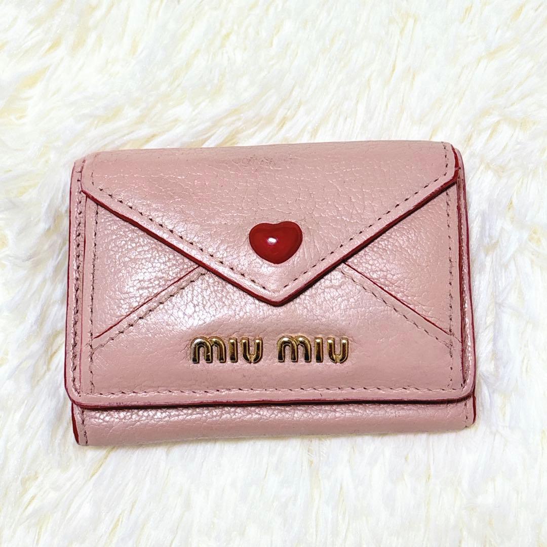 美品✨ミュウミュウ ラブレター マドラス ハート 三つ折り財布 ピンク