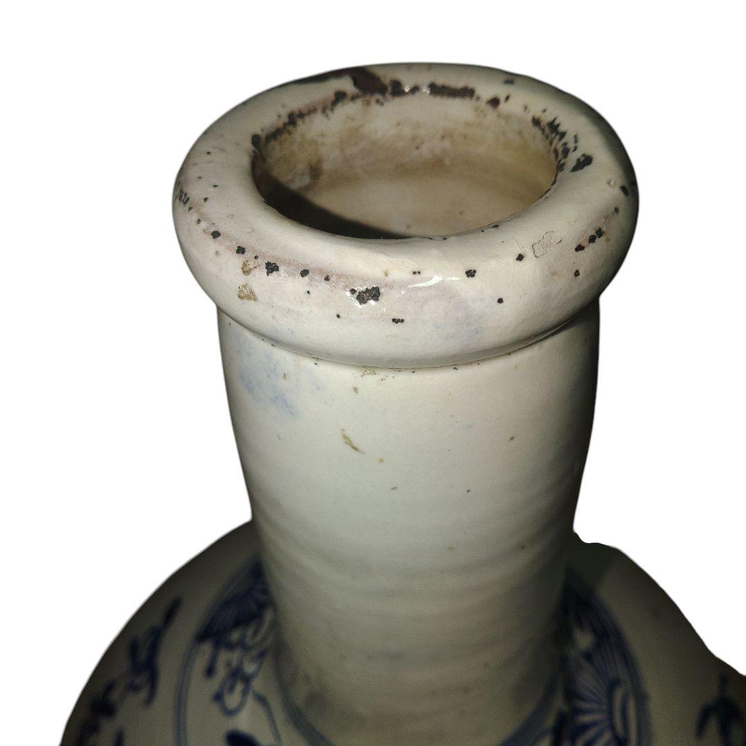 明治美術　越後豊栄　民窯大丘焼　四君子草花文染付徳利　高さ50cm