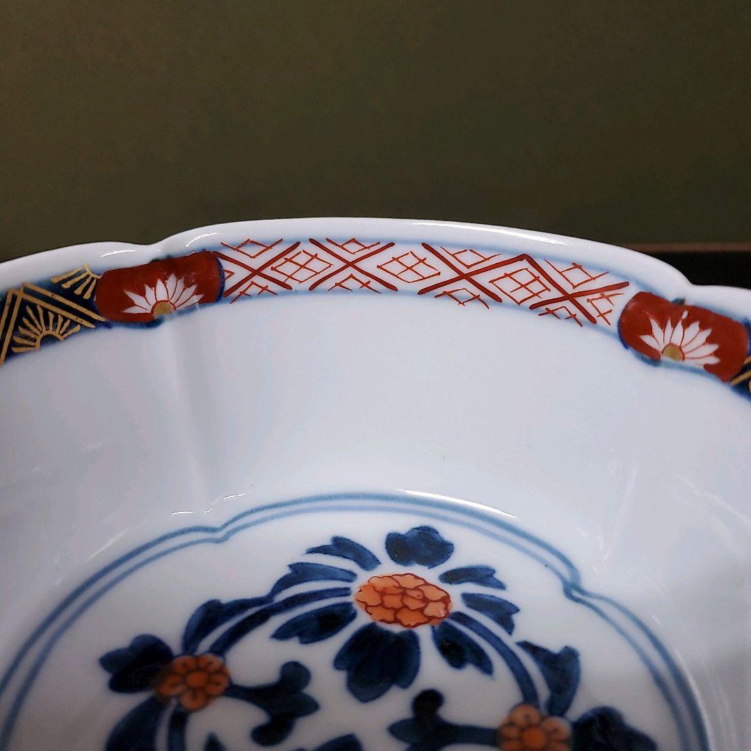 (451)✿有田焼★藤右ェ門窯★万歴赤絵木甲型小鉢5個セット★破魔オマケ付き★