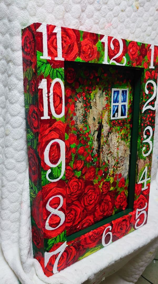 油絵 絵画 【薔薇時計】