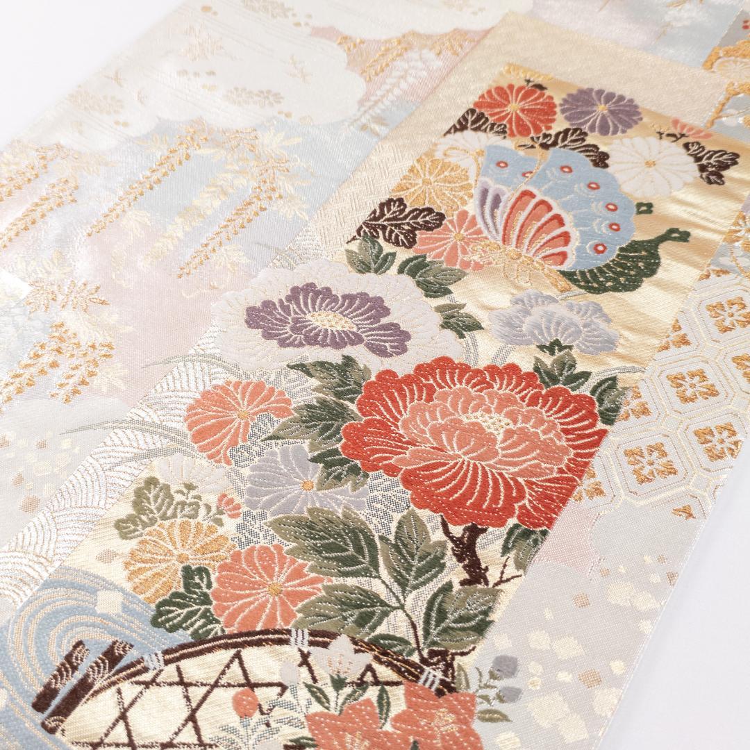 値下げコメント対応しません R7SK1333 振袖+帯 2点セット 金彩