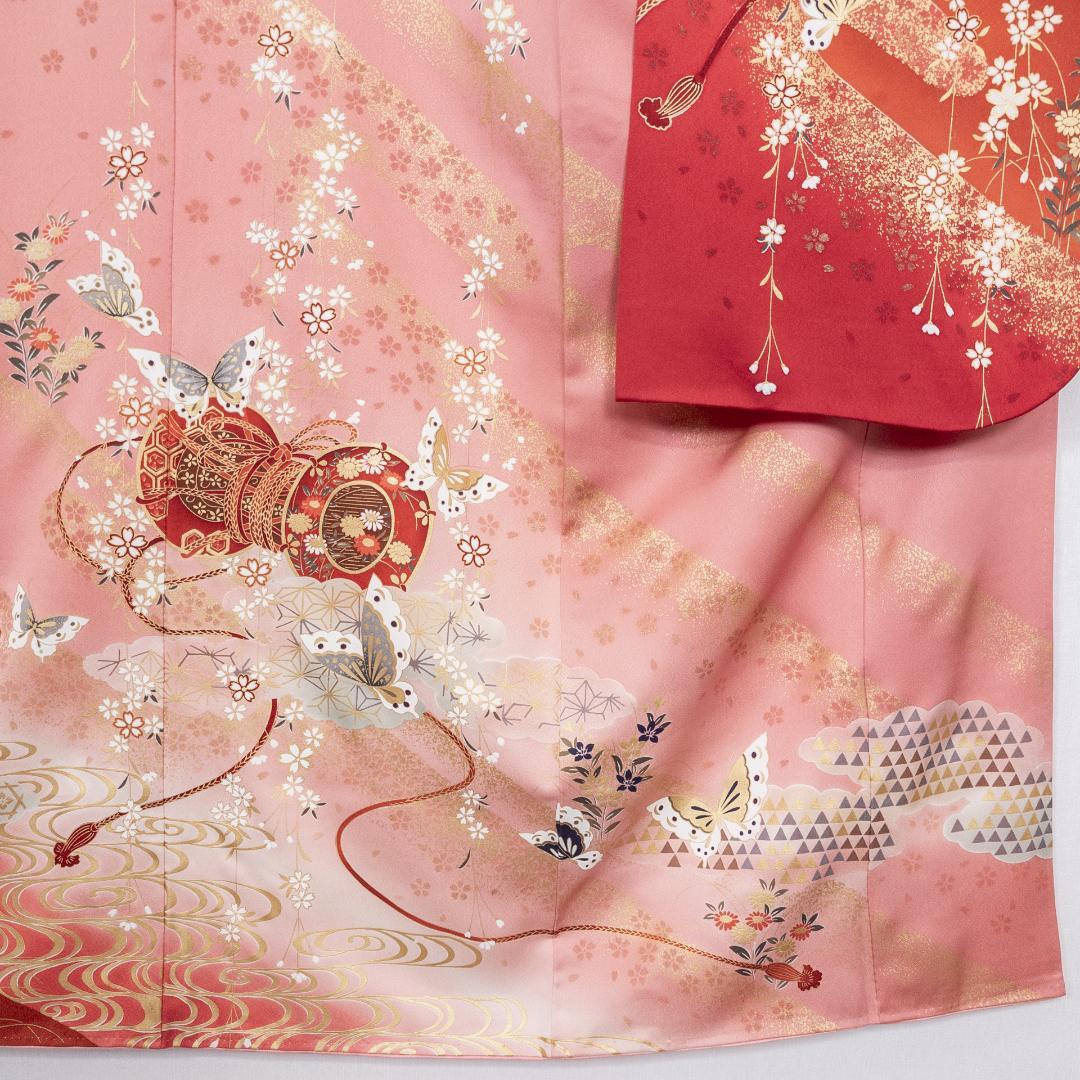 値下げコメント対応しません R7SK1333 振袖+帯 2点セット 金彩