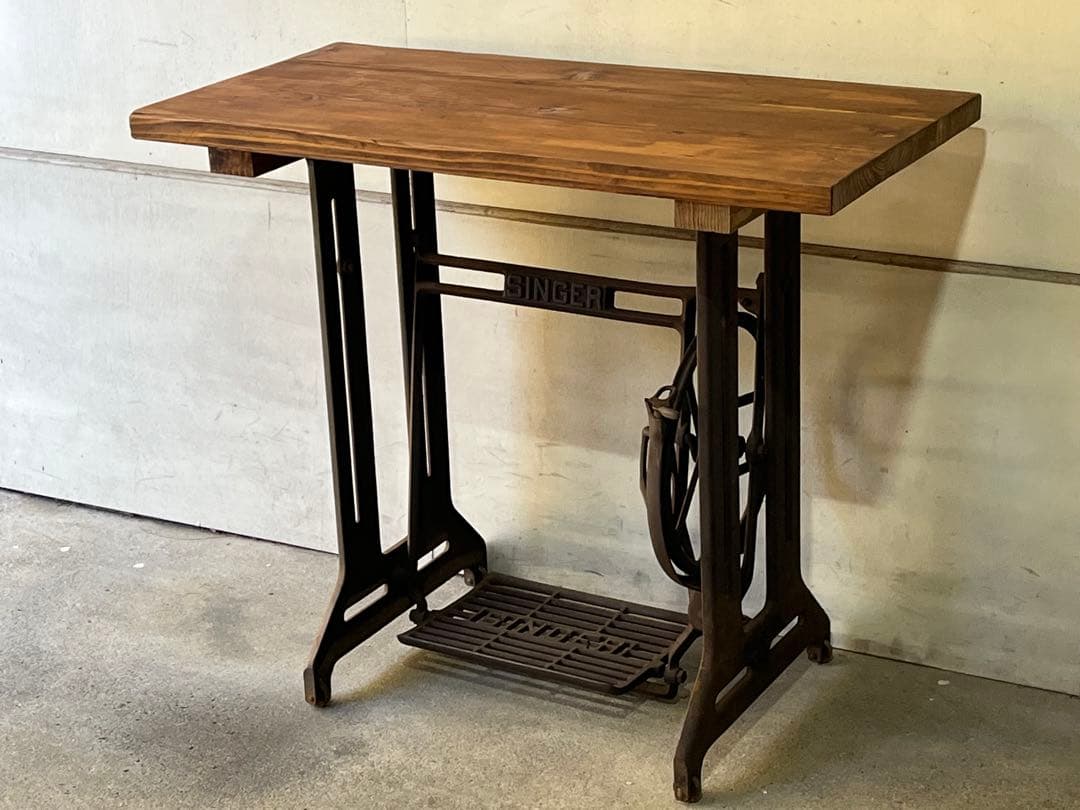 SINGER 鉄脚 厚板天板テーブル 作業台 シンガーミシン
