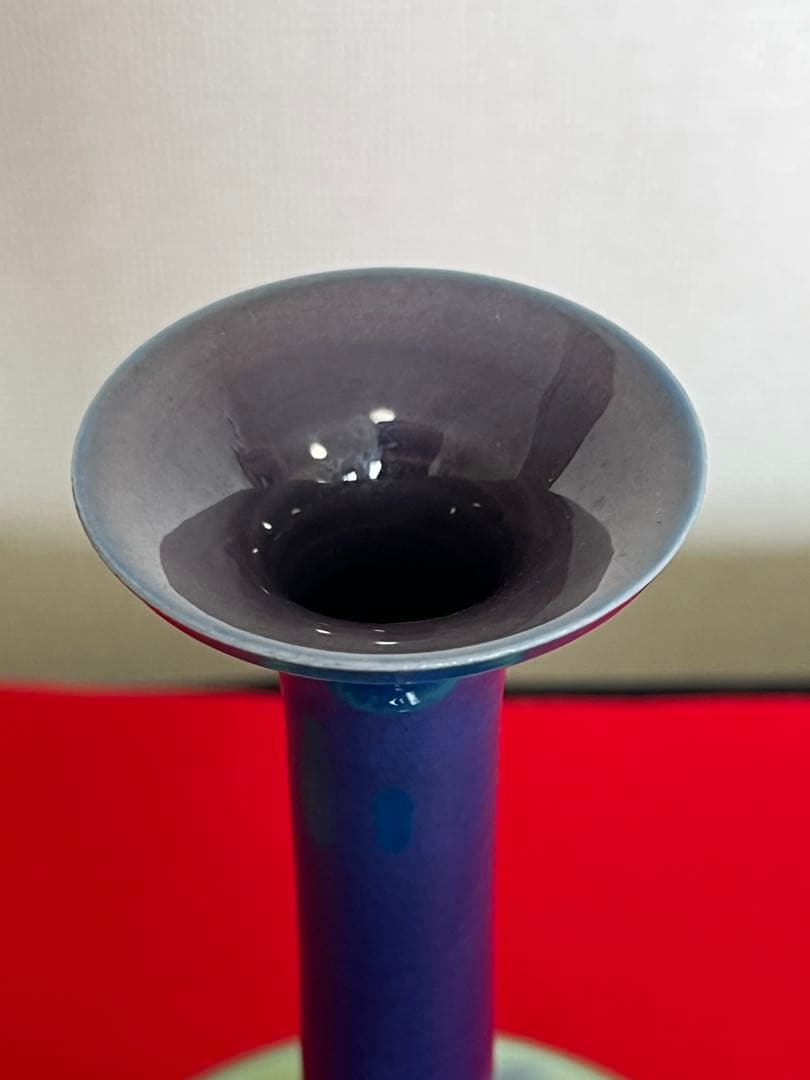 【特価】柳雨軒 三代 人間国宝 徳田八十吉（正彦銘）碧明釉 花生 T255