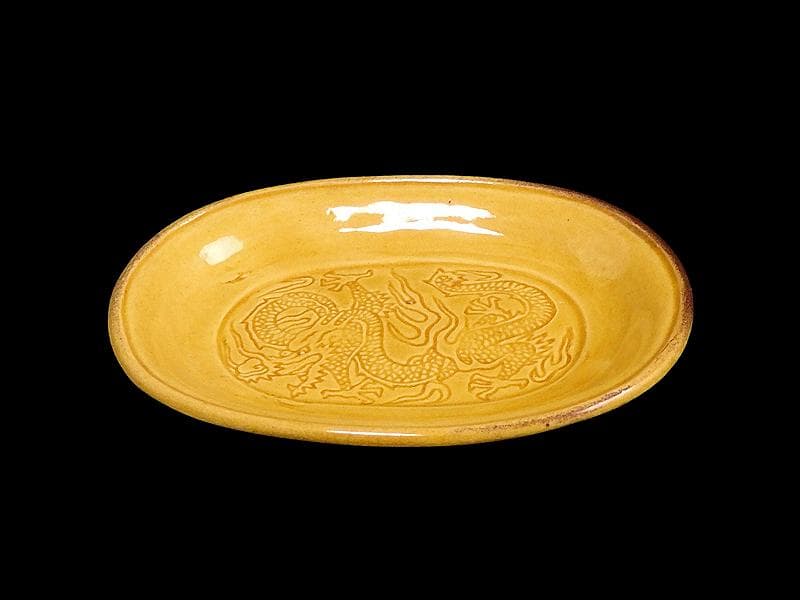 珉平焼　淡路焼　小判形　龍紋の図 陰刻　手塩皿　３枚　D022AS-fbtj