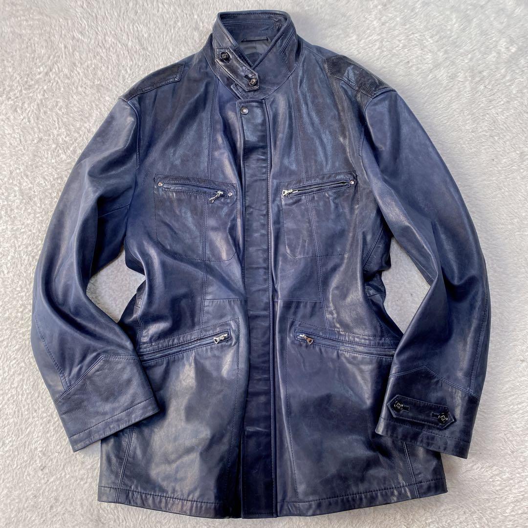 希少色・特大3L/ ダーバン ラムレザー ハンティングジャケット ダークブルー