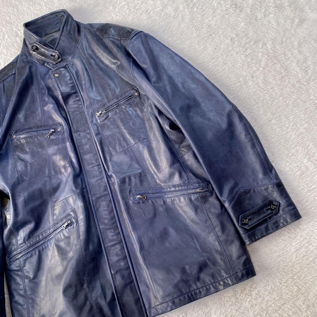 希少色・特大3L/ ダーバン ラムレザー ハンティングジャケット ダークブルー