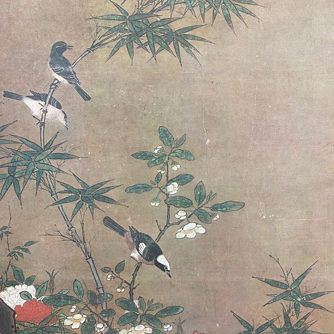 美品 掛け軸 狩野玉楽筆「霊猫睡戯図」鳥獣 複製印刷 室町末期の画家