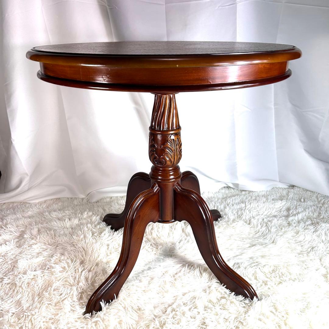 kuroshio コモテーブル　猫脚　ヨーロッパ風　高級　レザー調　丸テーブル