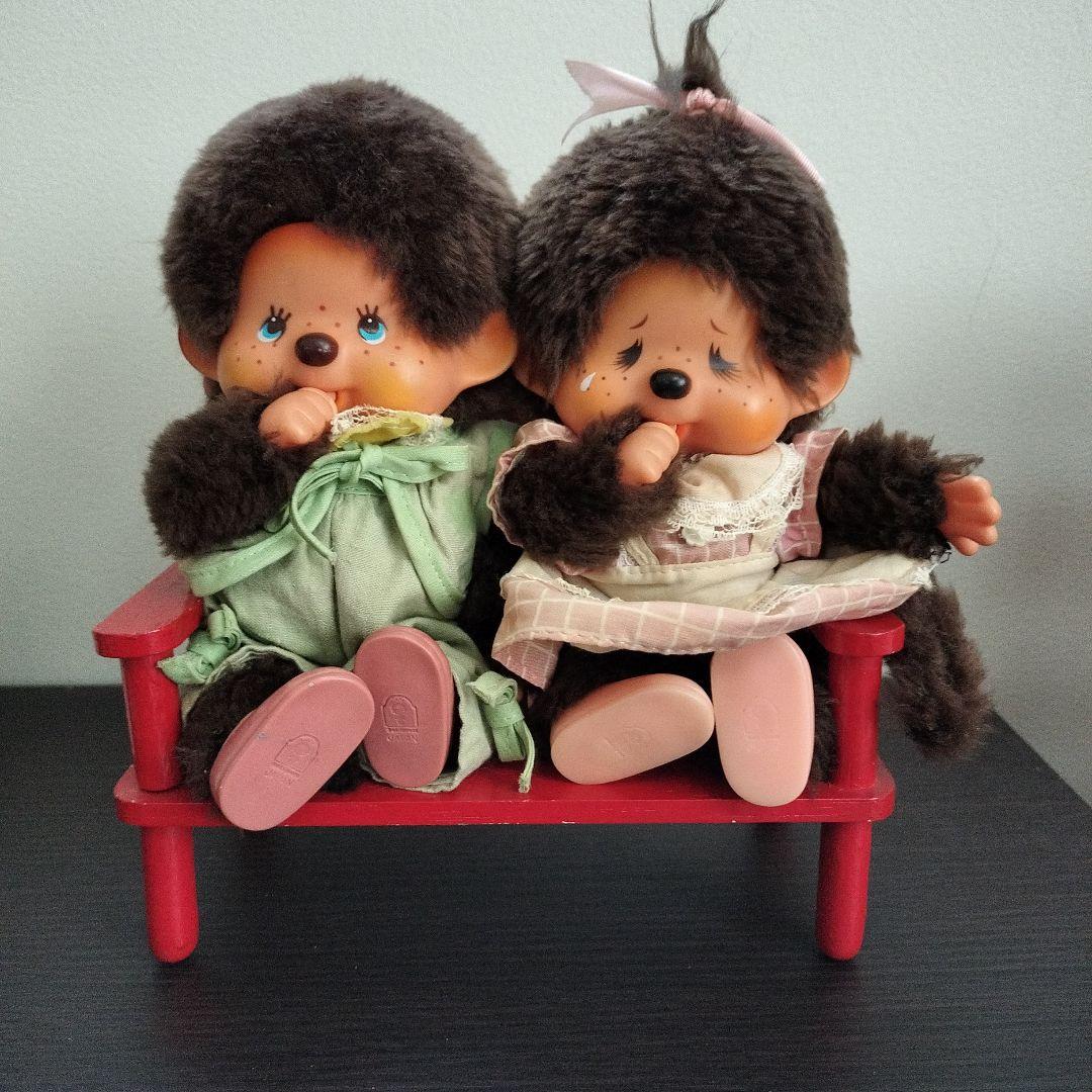 ふたごのモンチッチ　セキグチ　ペア　monchhichi　レトロ　ベンチ