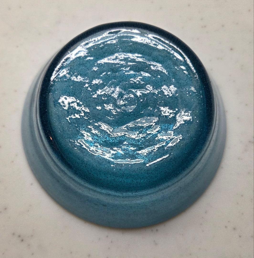 小谷真三/眞三 吹きガラス　ブルー 倉敷ガラス 気泡 直径13.5cm ボウル