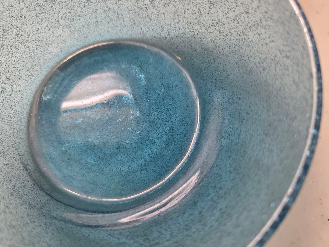 小谷真三/眞三 吹きガラス　ブルー 倉敷ガラス 気泡 直径13.5cm ボウル