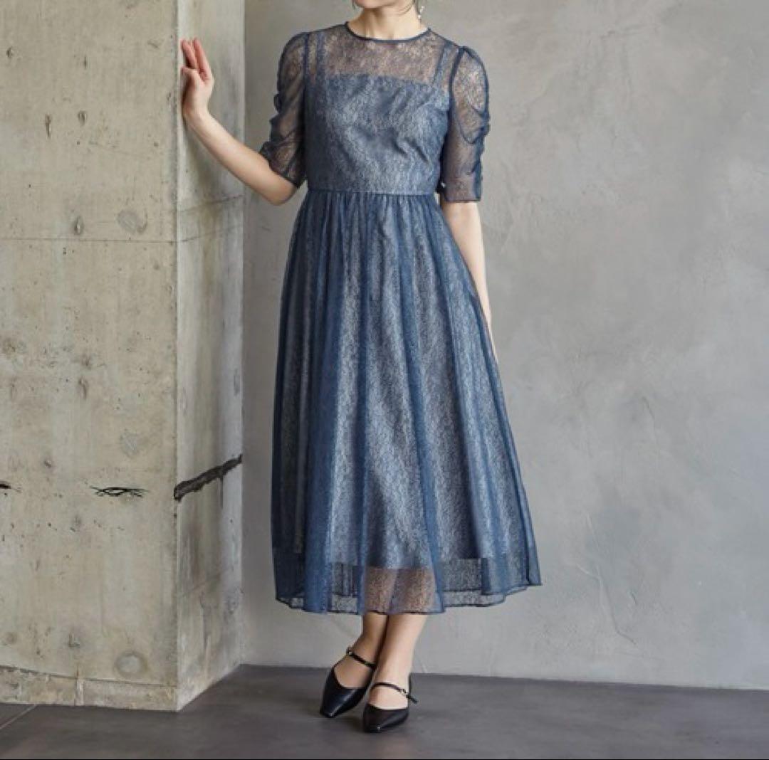 AIMER エメ　ギャザースリーブレースアップドレス　XL LL ブルー 大きい