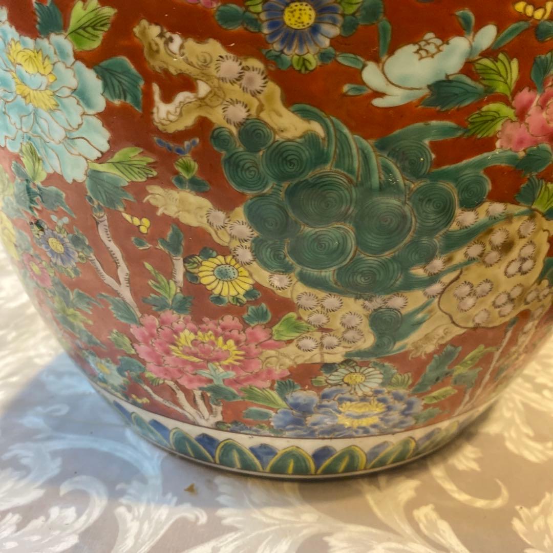 色絵唐獅子牡丹火鉢31cm37cm