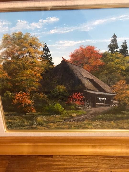 雨宮英夫　秋色の民家　宮城村　F8 直筆サイン入り