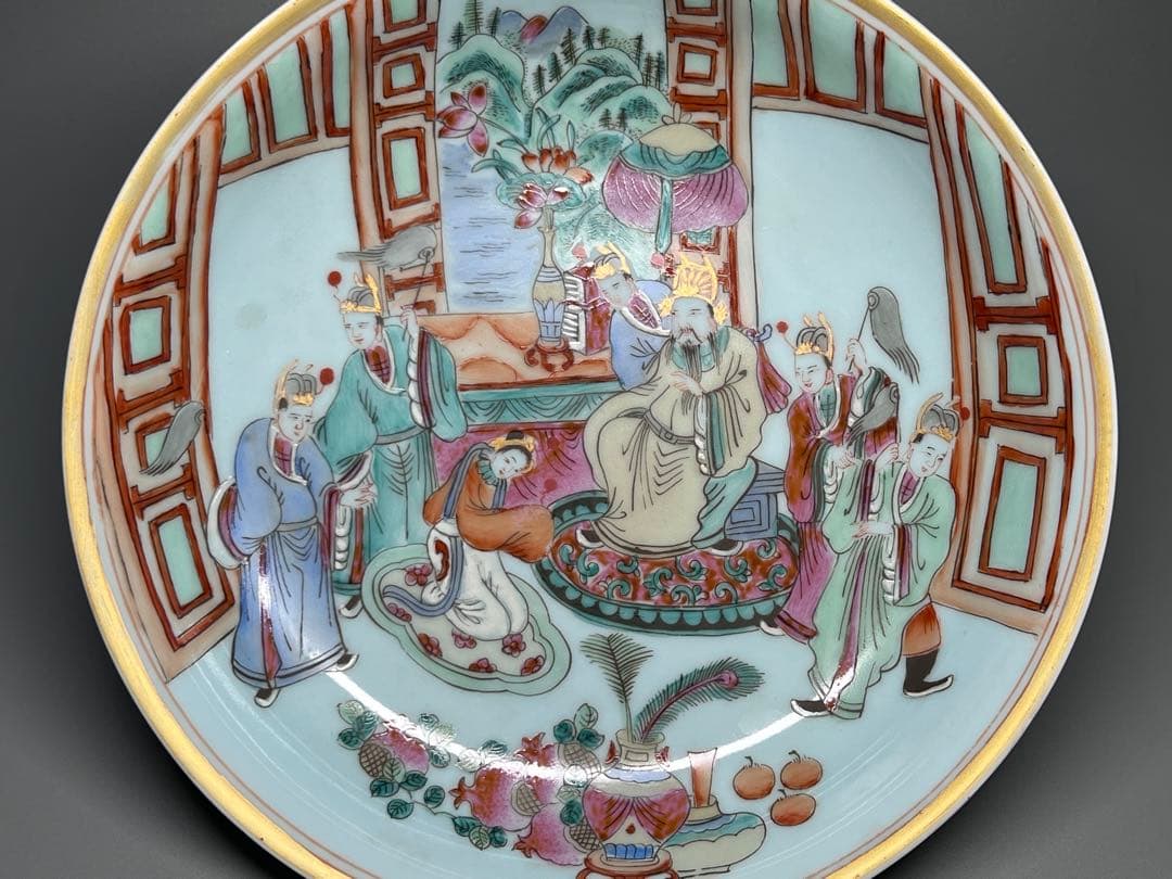 中国美術　大清同治年製在銘　粉彩人物像　唐物　古賞物　茶道具　コウモリ　美品